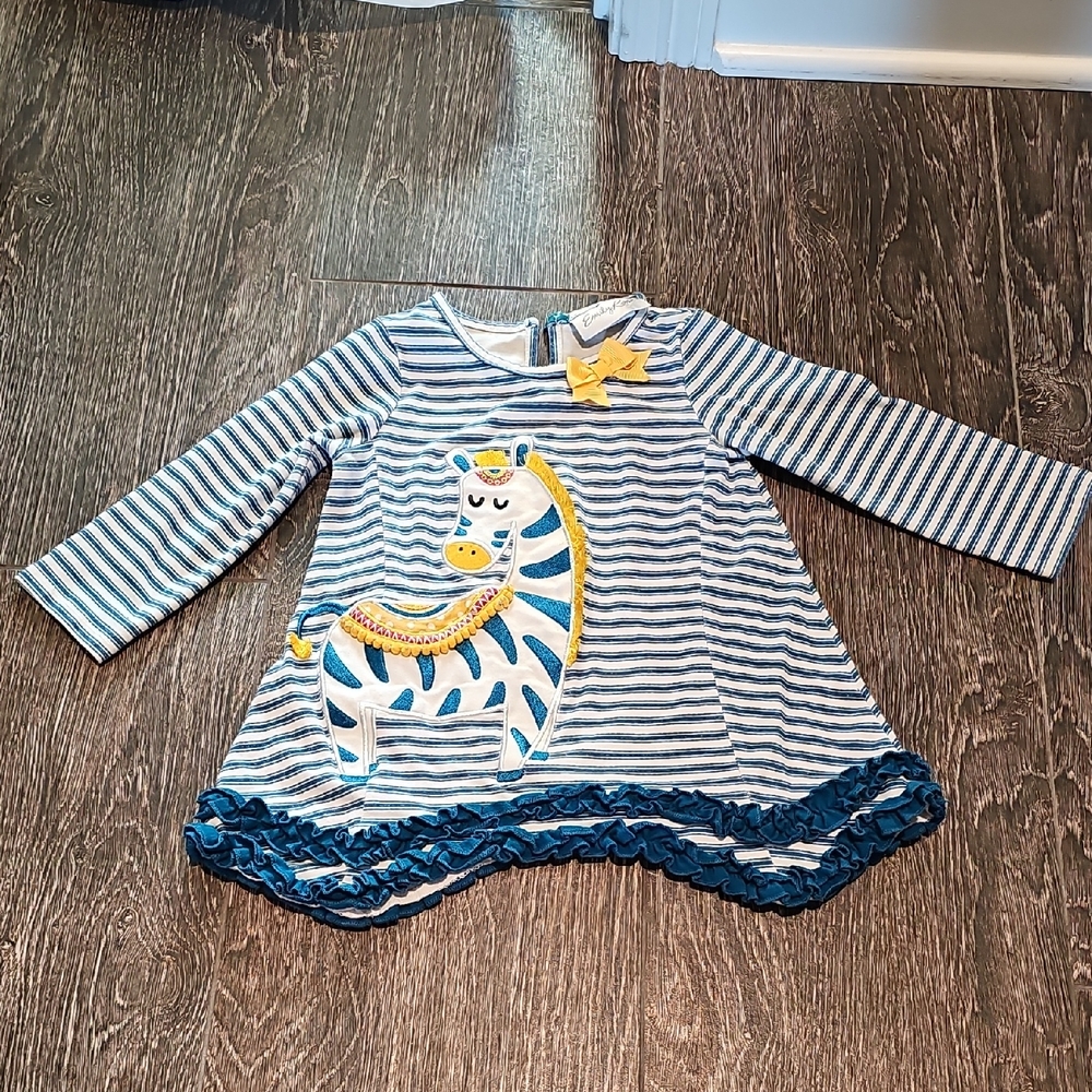 Emily Rose Blue and White Striped Dress with Yellow Accent